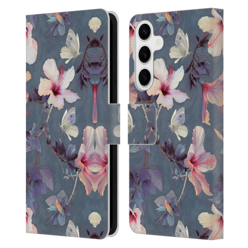 Micklyn Le Feuvre Florals Butterflies and Hibiscus Leather Book Wallet Case Cover For Samsung Galaxy S24+ 5G