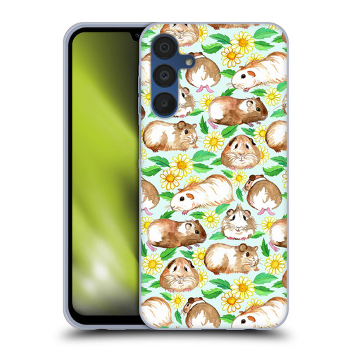 Micklyn Le Feuvre Patterns 2 Guinea Pigs And Daisies In Watercolour On Mint Soft Gel Case for Samsung Galaxy A15