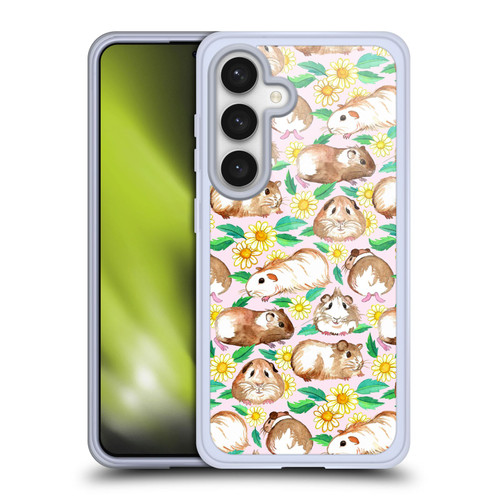 Micklyn Le Feuvre Patterns 2 Guinea Pigs And Daisies In Watercolour On Pink Soft Gel Case for Samsung Galaxy S24 5G