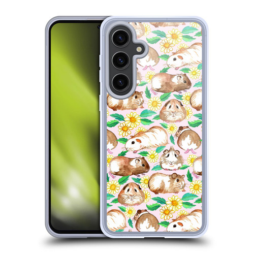 Micklyn Le Feuvre Patterns 2 Guinea Pigs And Daisies In Watercolour On Pink Soft Gel Case for Samsung Galaxy S24+ 5G