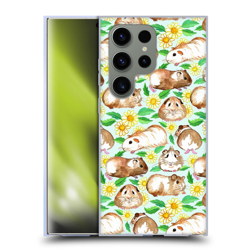 Micklyn Le Feuvre Patterns 2 Guinea Pigs And Daisies In Watercolour On Mint Soft Gel Case for Samsung Galaxy S24 Ultra 5G