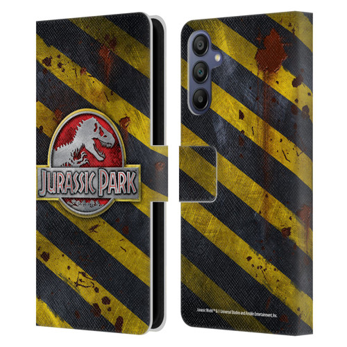 Jurassic Park Logo Distressed Look Crosswalk Leather Book Wallet Case Cover For Samsung Galaxy A15