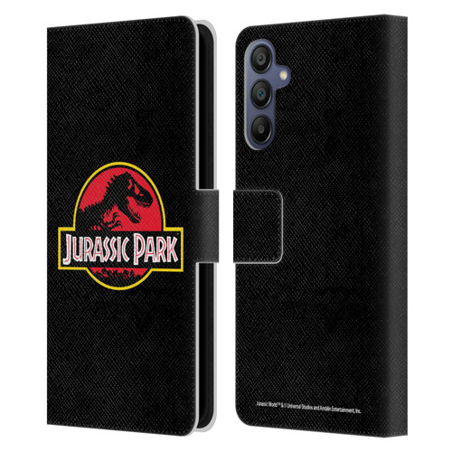 Jurassic Park Logo Plain Black Leather Book Wallet Case Cover For Samsung Galaxy A15