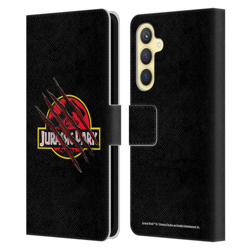 Jurassic Park Logo Plain Black Claw Leather Book Wallet Case Cover For Samsung Galaxy S23 FE 5G