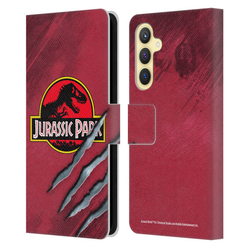 Jurassic Park Logo Red Claw Leather Book Wallet Case Cover For Samsung Galaxy S23 FE 5G