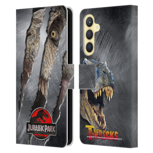 Jurassic Park Logo T-Rex Claw Mark Leather Book Wallet Case Cover For Samsung Galaxy S23 FE 5G