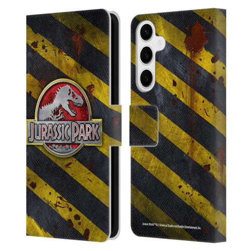 Jurassic Park Logo Distressed Look Crosswalk Leather Book Wallet Case Cover For Samsung Galaxy S24+ 5G