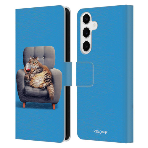 P.D. Moreno Furry Fun Artwork Fat Cat Armchair Leather Book Wallet Case Cover For Samsung Galaxy S24+ 5G