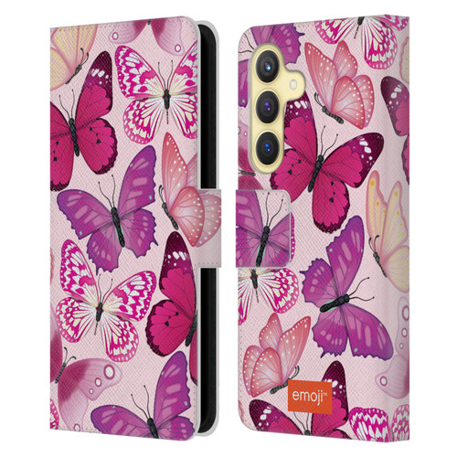 emoji® Butterflies Pink And Purple Leather Book Wallet Case Cover For Samsung Galaxy S24 5G