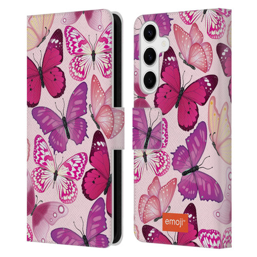 emoji® Butterflies Pink And Purple Leather Book Wallet Case Cover For Samsung Galaxy S24+ 5G