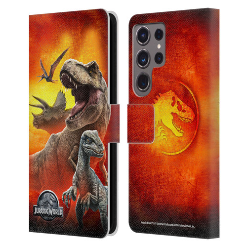 Jurassic World Key Art Dinosaurs Leather Book Wallet Case Cover For Samsung Galaxy S24 Ultra 5G