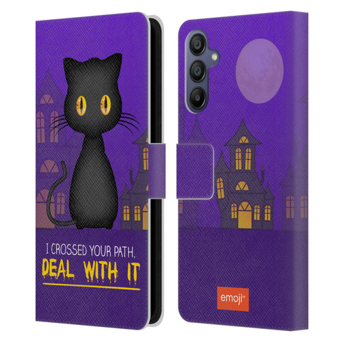 emoji® Halloween Parodies Black Cat Leather Book Wallet Case Cover For Samsung Galaxy A15