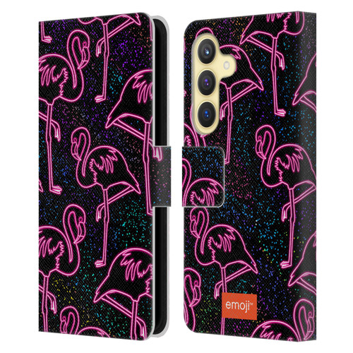 emoji® Neon Flamingo Leather Book Wallet Case Cover For Samsung Galaxy S24 5G