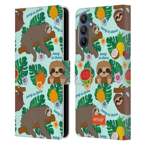 emoji® Sloth Tropical Leather Book Wallet Case Cover For Samsung Galaxy A15