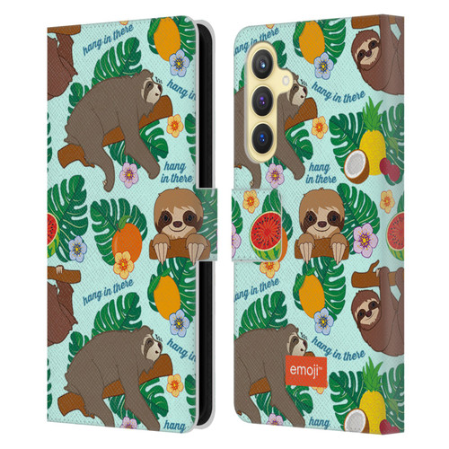 emoji® Sloth Tropical Leather Book Wallet Case Cover For Samsung Galaxy S23 FE 5G