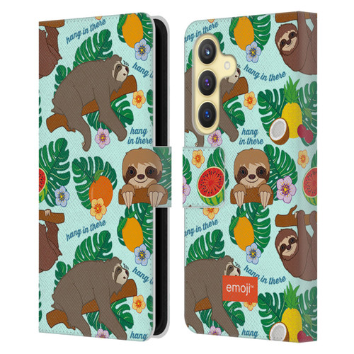 emoji® Sloth Tropical Leather Book Wallet Case Cover For Samsung Galaxy S24 5G