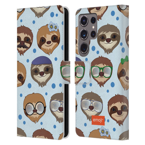 emoji® Sloth Pattern Leather Book Wallet Case Cover For Samsung Galaxy S24 Ultra 5G