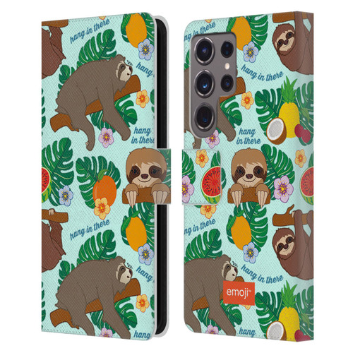 emoji® Sloth Tropical Leather Book Wallet Case Cover For Samsung Galaxy S24 Ultra 5G