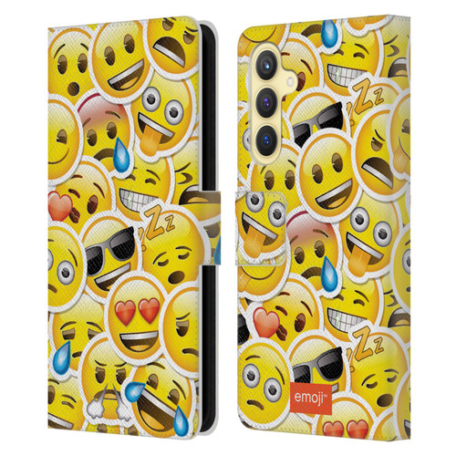 emoji® Smileys Stickers Leather Book Wallet Case Cover For Samsung Galaxy S23 FE 5G