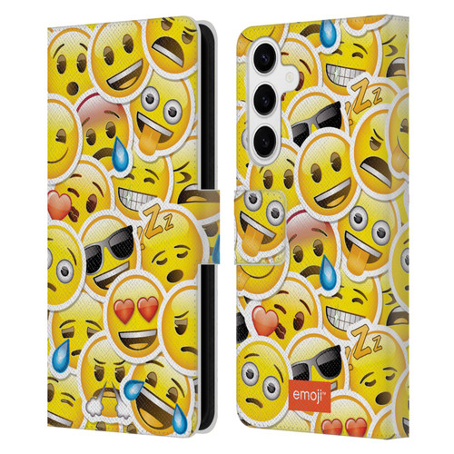 emoji® Smileys Stickers Leather Book Wallet Case Cover For Samsung Galaxy S24+ 5G