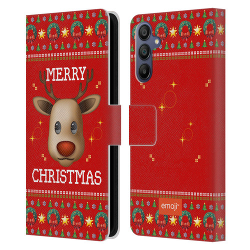 emoji® Ugly Christmas Reindeer Leather Book Wallet Case Cover For Samsung Galaxy A15