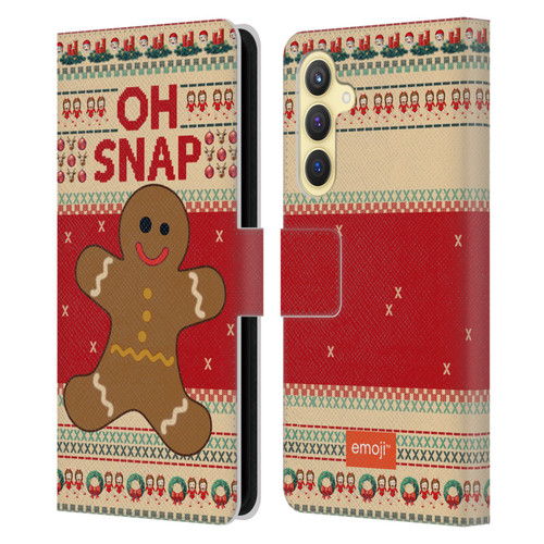 emoji® Ugly Christmas Gingerbread Leather Book Wallet Case Cover For Samsung Galaxy S23 FE 5G
