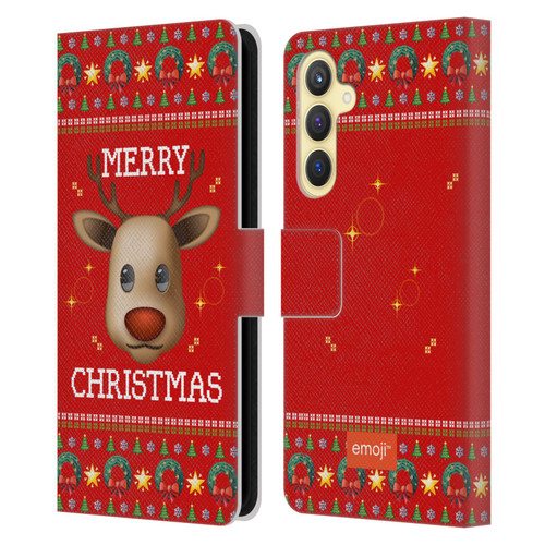 emoji® Ugly Christmas Reindeer Leather Book Wallet Case Cover For Samsung Galaxy S23 FE 5G