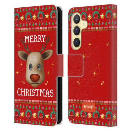 emoji® Ugly Christmas Reindeer Leather Book Wallet Case Cover For Samsung Galaxy S24 5G