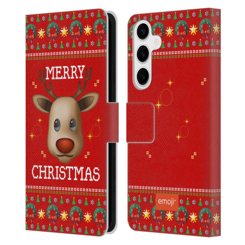 emoji® Ugly Christmas Reindeer Leather Book Wallet Case Cover For Samsung Galaxy S24+ 5G