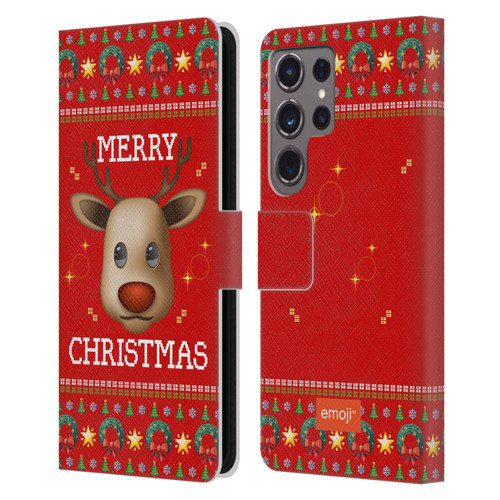 emoji® Ugly Christmas Reindeer Leather Book Wallet Case Cover For Samsung Galaxy S24 Ultra 5G