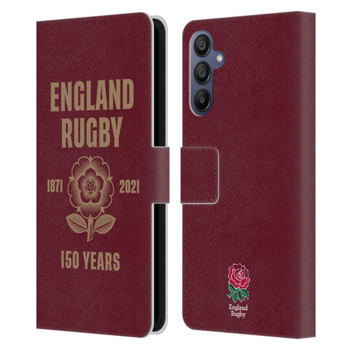 England Rugby Union 150th Anniversary Red Leather Book Wallet Case Cover For Samsung Galaxy A15