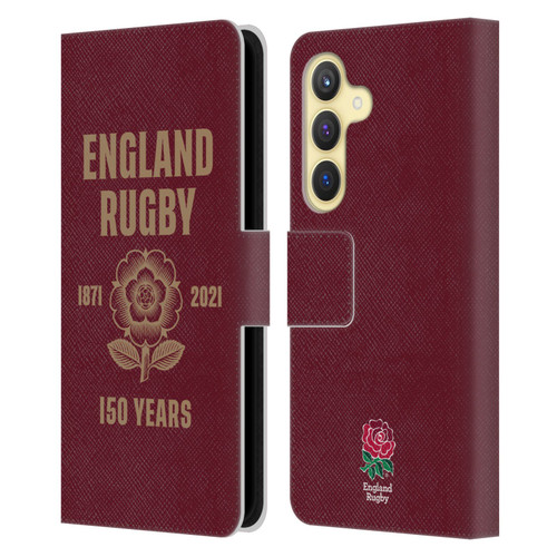 England Rugby Union 150th Anniversary Red Leather Book Wallet Case Cover For Samsung Galaxy S24 5G
