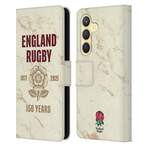 England Rugby Union 150th Anniversary Marble Leather Book Wallet Case Cover For Samsung Galaxy S24 5G