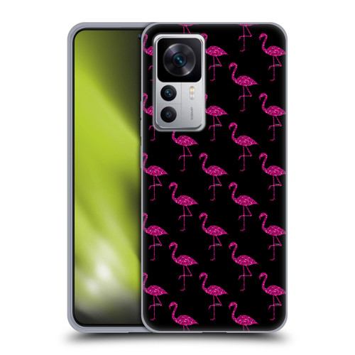 PLdesign Sparkly Flamingo Pink Pattern On Black Soft Gel Case for Xiaomi 12T 5G / 12T Pro 5G / Redmi K50 Ultra 5G