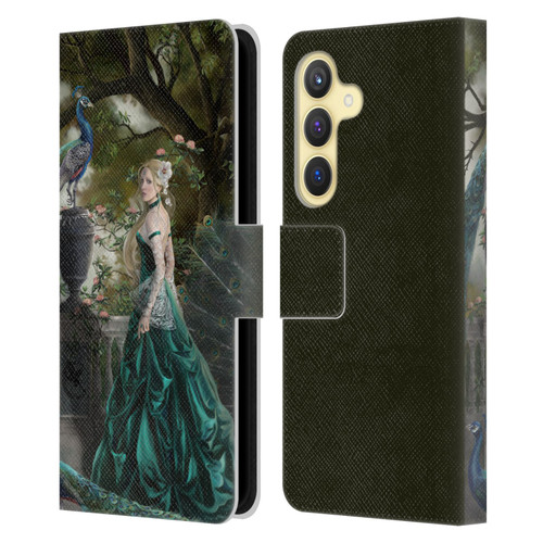 Nene Thomas Art Peacock & Princess In Emerald Leather Book Wallet Case Cover For Samsung Galaxy S24 5G