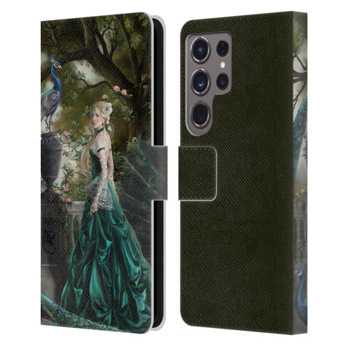 Nene Thomas Art Peacock & Princess In Emerald Leather Book Wallet Case Cover For Samsung Galaxy S24 Ultra 5G