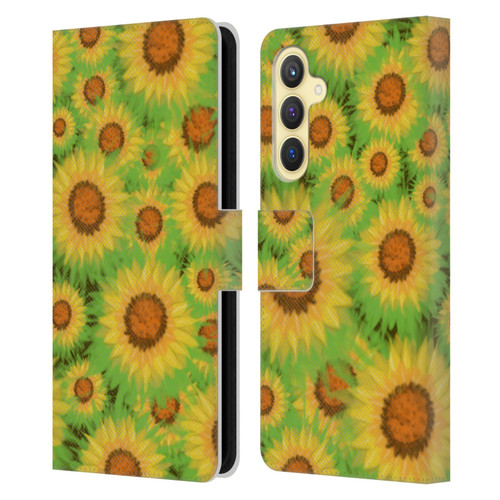 Grace Illustration Lovely Floral Sunflower Leather Book Wallet Case Cover For Samsung Galaxy S23 FE 5G