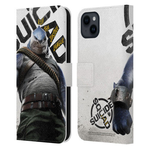 Suicide Squad: Kill The Justice League Key Art King Shark Leather Book Wallet Case Cover For Apple iPhone 15 Plus