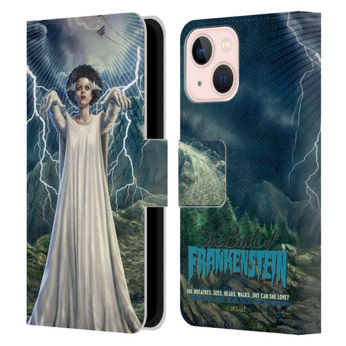 Universal Monsters The Bride Of Frankenstein But Can She Love? Leather Book Wallet Case Cover For Apple iPhone 13 Mini