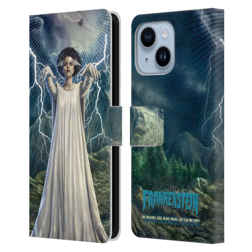 Universal Monsters The Bride Of Frankenstein But Can She Love? Leather Book Wallet Case Cover For Apple iPhone 14 Plus