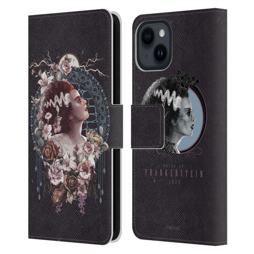 Universal Monsters The Bride Of Frankenstein Portrait Leather Book Wallet Case Cover For Apple iPhone 15