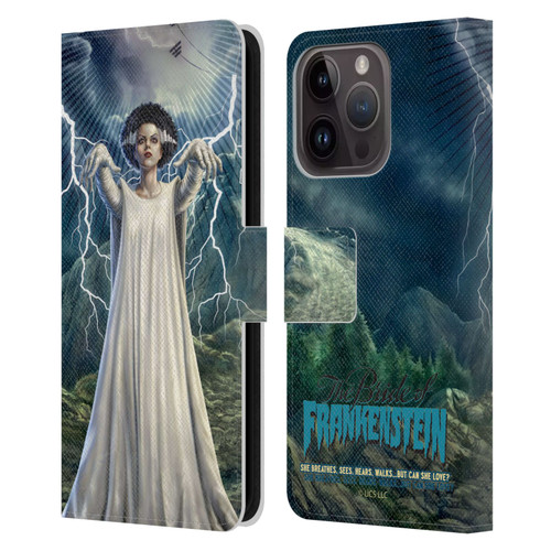 Universal Monsters The Bride Of Frankenstein But Can She Love? Leather Book Wallet Case Cover For Apple iPhone 15 Pro