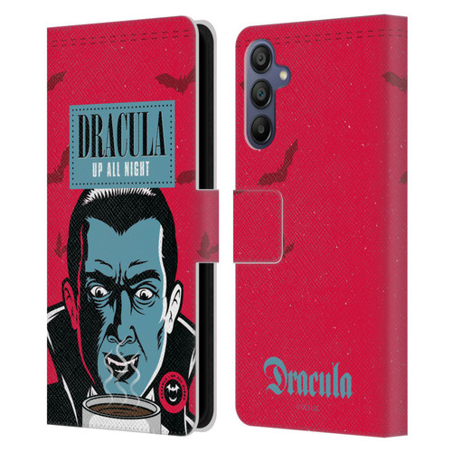 Universal Monsters Dracula Up All Night Leather Book Wallet Case Cover For Samsung Galaxy A15