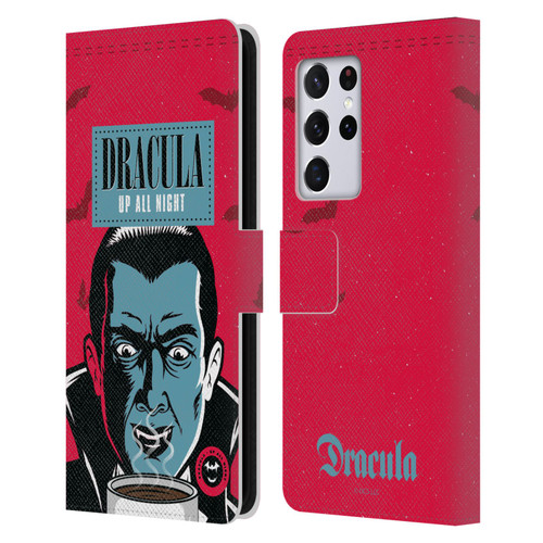 Universal Monsters Dracula Up All Night Leather Book Wallet Case Cover For Samsung Galaxy S21 Ultra 5G