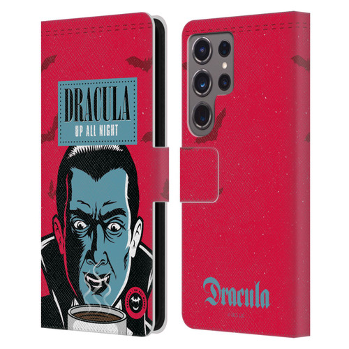 Universal Monsters Dracula Up All Night Leather Book Wallet Case Cover For Samsung Galaxy S24 Ultra 5G