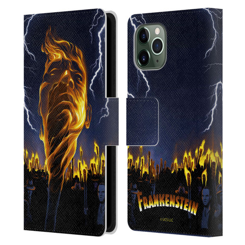 Universal Monsters Frankenstein Flame Leather Book Wallet Case Cover For Apple iPhone 11 Pro