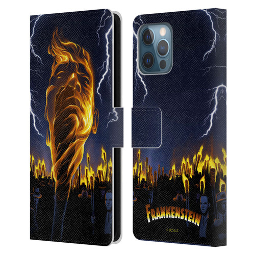 Universal Monsters Frankenstein Flame Leather Book Wallet Case Cover For Apple iPhone 12 Pro Max