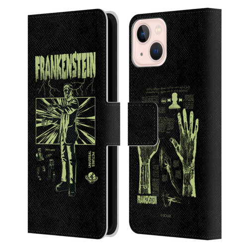 Universal Monsters Frankenstein Lightning Leather Book Wallet Case Cover For Apple iPhone 13