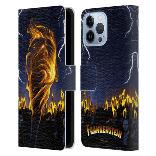 Universal Monsters Frankenstein Flame Leather Book Wallet Case Cover For Apple iPhone 13 Pro Max