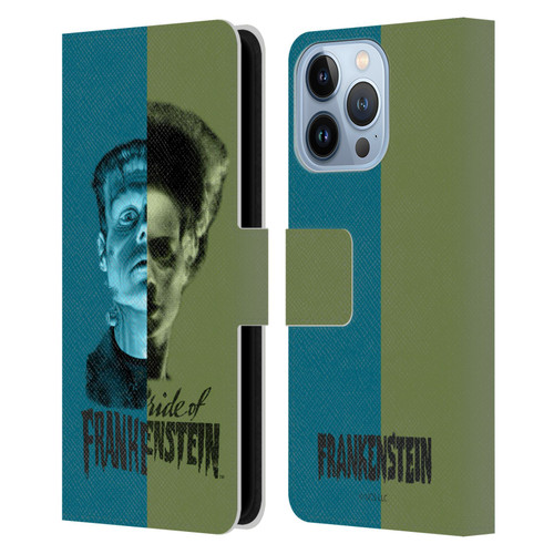 Universal Monsters Frankenstein Half Leather Book Wallet Case Cover For Apple iPhone 13 Pro